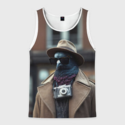 Мужская майка без рукавов Голубь шпион с ретро фотокамерой