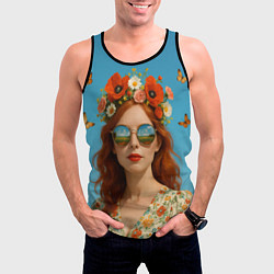 Майка-безрукавка мужская Девушка в очках, цвет: 3D-черный — фото 2