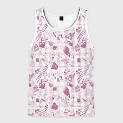 Мужская майка без рукавов Мемфис бордовый на белом геометрический клетчатый