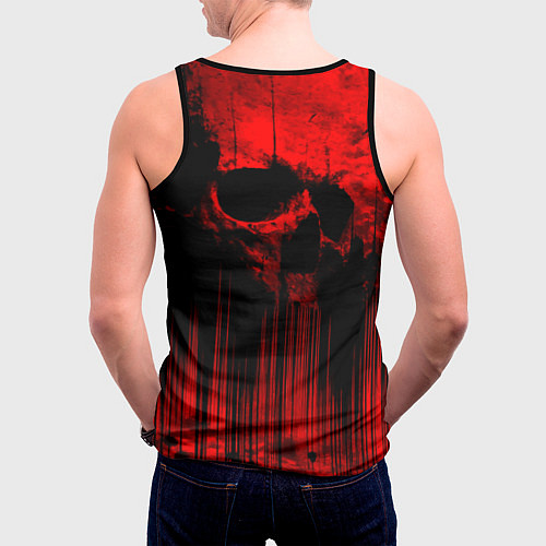 Мужская майка без рукавов Красный череп на фоне абстракции / 3D-Черный – фото 4