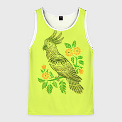 Майка-безрукавка мужская Попугай с маргаритками, цвет: 3D-белый