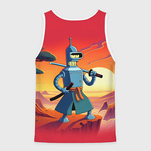 Мужская майка без рукавов Бендер ниндзя в Японском пейзаже / 3D-Белый – фото 2