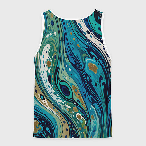 Мужская майка без рукавов Сине-зеленый абстрактный узор / 3D-Белый – фото 2