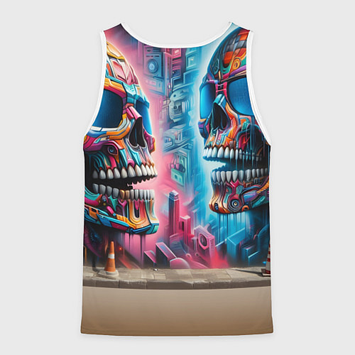 Мужская майка без рукавов Крокодилёныш крутой скейтбордист - киберпанк / 3D-Белый – фото 2