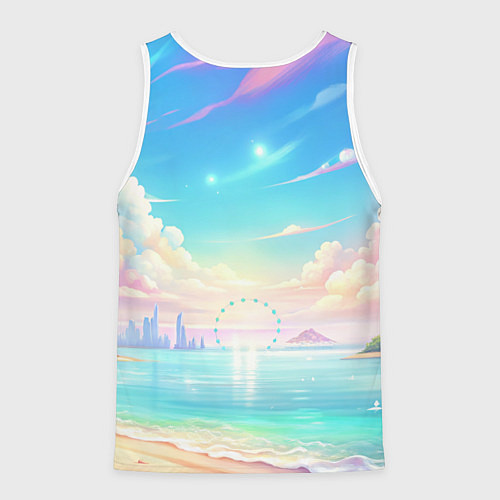 Мужская майка без рукавов Дандадан Сиратори Айра на берегу моря / 3D-Белый – фото 2