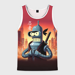 Майка-безрукавка мужская Крутой ниндзя Бендер в ночном городе, цвет: 3D-белый
