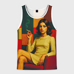 Майка-безрукавка мужская Девушка в кресле ретро поп-арт 1970-е, цвет: 3D-белый