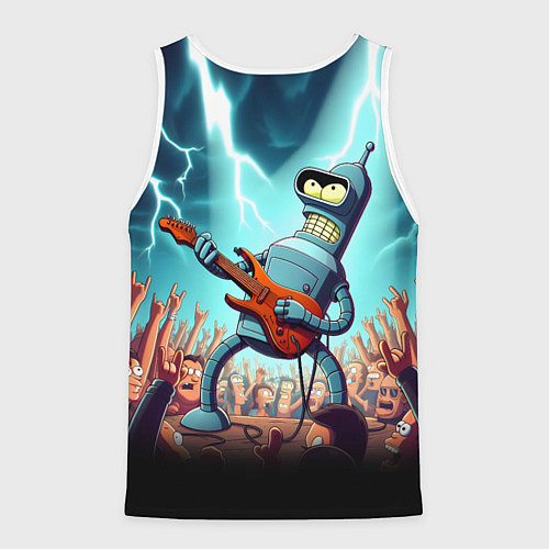 Мужская майка без рукавов Бендер рок гитарист - группа Футурама / 3D-Белый – фото 2