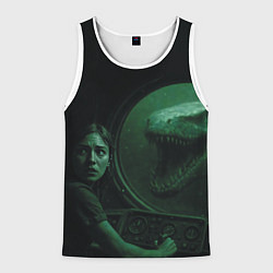 Майка-безрукавка мужская На батискаф с девушкой нападает Тилозавр ужасы, цвет: 3D-белый