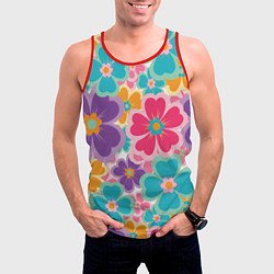 Майка-безрукавка мужская Яркий цветочный калейдоскоп - узор в стиле ретро, цвет: 3D-красный — фото 2