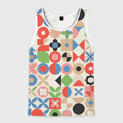 Майка-безрукавка мужская Геометрический узор с цветочными элементами - ретр, цвет: 3D-белый