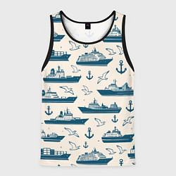 Мужская майка без рукавов Морской паттерн из чаек, якорей и кораблей