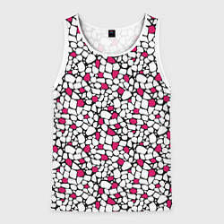 Майка-безрукавка мужская Мелкий красно белый мозаичный узор на черном, цвет: 3D-белый