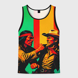 Майка-безрукавка мужская Ковбой против индейца поп-арт, цвет: 3D-черный