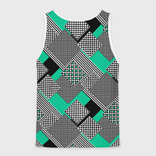 Мужская майка без рукавов Черно бирюзовая абстрактная геометрия пэчворк / 3D-Белый – фото 2