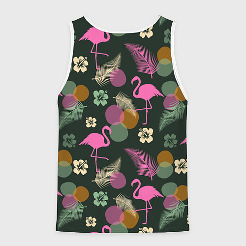 Мужская майка без рукавов Фламинго и листья на темно-зеленом / 3D-Белый – фото 2