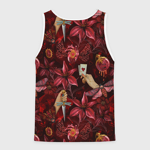 Мужская майка без рукавов Бордовая готика с сердцем, лилиями и мотыльками / 3D-Белый – фото 2