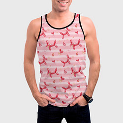 Майка-безрукавка мужская Красные шарики-собачки на розовых полосках, цвет: 3D-черный — фото 2