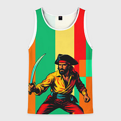 Майка-безрукавка мужская Пират поп-арт, цвет: 3D-белый