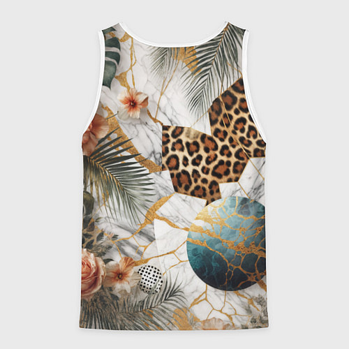 Мужская майка без рукавов Мрамор с цветами и леопардовый узор / 3D-Белый – фото 2