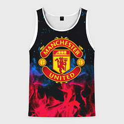 Майка-безрукавка мужская Манчестер Юнайтед неоновый огонь, цвет: 3D-белый