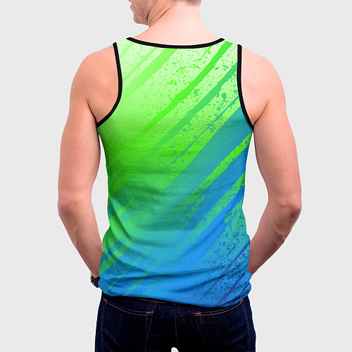 Мужская майка без рукавов Саня всегда на высоте - горы и небоскреб / 3D-Черный – фото 4