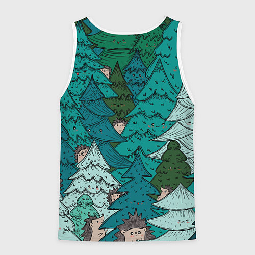 Мужская майка без рукавов Ежи в еловом лесу / 3D-Белый – фото 2