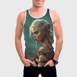 Майка-безрукавка мужская Цири на фоне искр, цвет: 3D-белый — фото 2