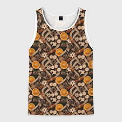 Мужская майка без рукавов Новогодний орнамент с корицей и дольками апельсина