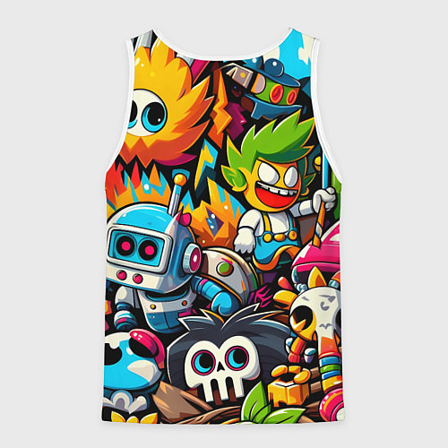 Мужская майка без рукавов Дональд Трамп в компании мультяшных персонажей / 3D-Белый – фото 2