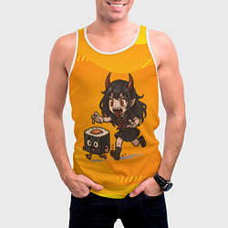 Майка-безрукавка мужская Девочка дьявол бежит за роллом, цвет: 3D-белый — фото 2