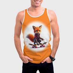 Майка-безрукавка мужская Cyber fox cub is a cool skateboarder - ai art, цвет: 3D-белый — фото 2