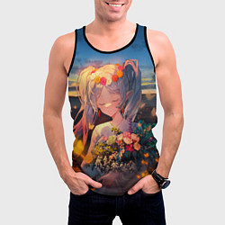 Майка-безрукавка мужская Фрирен с цветами, цвет: 3D-черный — фото 2