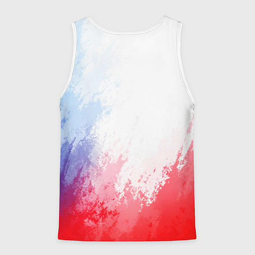 Мужская майка без рукавов Россия с гербом светлый бело-сине-красный / 3D-Белый – фото 2
