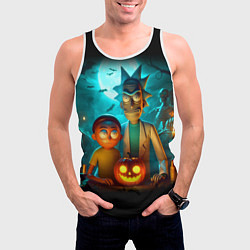 Майка-безрукавка мужская Morty and Rick with pumpkin - neon halloween, цвет: 3D-белый — фото 2