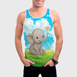 Майка-безрукавка мужская Слоненок с цветочком, цвет: 3D-белый — фото 2
