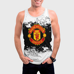 Майка-безрукавка мужская Манчестер Юнайтед черно белые краски лого, цвет: 3D-белый — фото 2