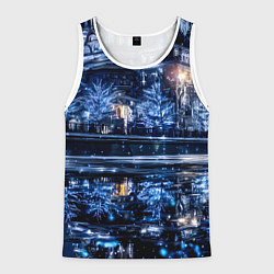 Майка-безрукавка мужская Новогодняя ночная Москва, цвет: 3D-белый