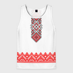 Майка-безрукавка мужская Славянская вышиванка с узорами и оберегом, цвет: 3D-белый