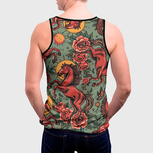 Мужская майка без рукавов Красный конь и розы / 3D-Черный – фото 4