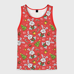Майка-безрукавка мужская Новогодний паттерн с зайчиком, цвет: 3D-красный