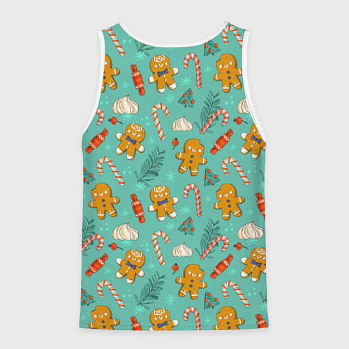 Мужская майка без рукавов Новогодний паттерн печенье с конфетами / 3D-Белый – фото 2