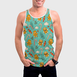 Майка-безрукавка мужская Новогодний паттерн печенье с конфетами, цвет: 3D-белый — фото 2