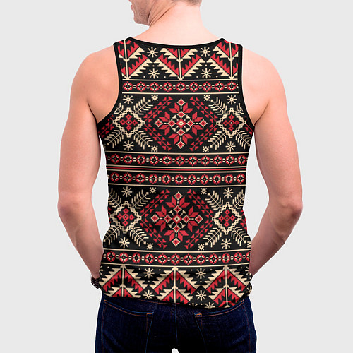 Мужская майка без рукавов Этнический славянский орнамент / 3D-Черный – фото 4