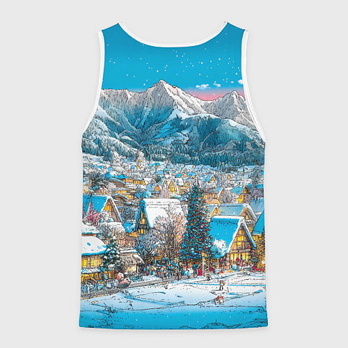 Мужская майка без рукавов Новогодняя деревушка в горах / 3D-Белый – фото 2