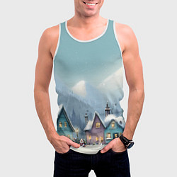 Майка-безрукавка мужская Новогодние дома, цвет: 3D-белый — фото 2