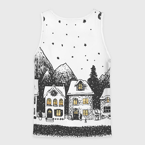 Мужская майка без рукавов Черно-белый новогодний город / 3D-Белый – фото 2
