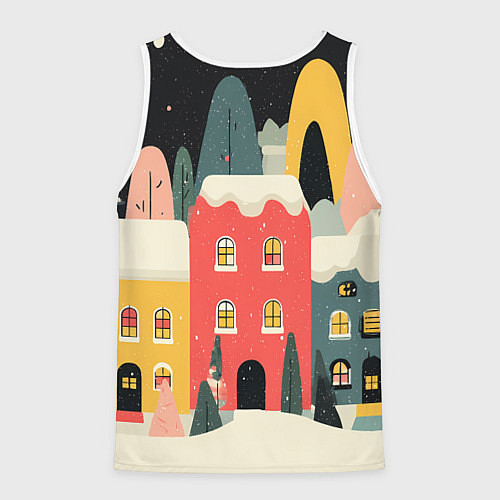 Мужская майка без рукавов Разноцветные новогодние дома / 3D-Белый – фото 2