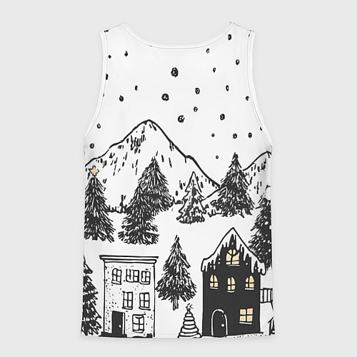 Мужская майка без рукавов Заснеженный черно-белый город / 3D-Белый – фото 2