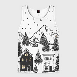 Майка-безрукавка мужская Заснеженный черно-белый город, цвет: 3D-белый